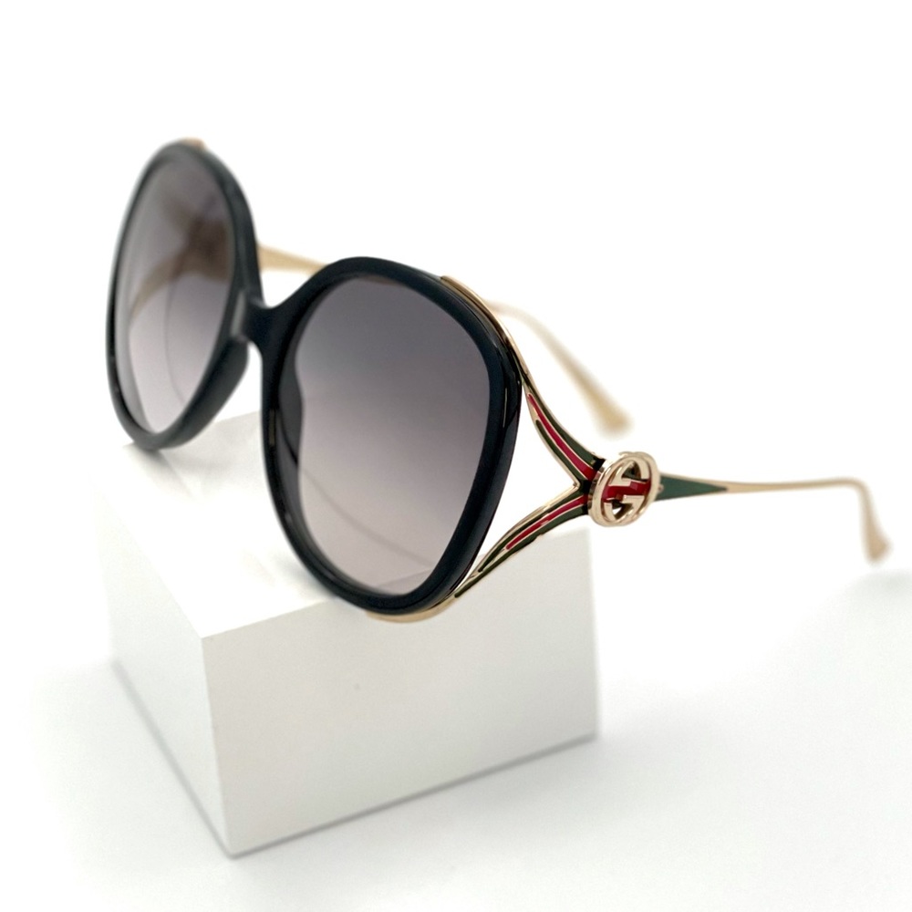 NEW Gucci Round Oval Web GG Gold, Red, Green Arm Sunglasses